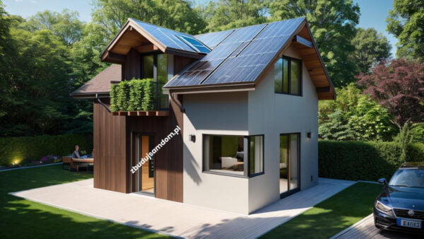 Projekt domu szkieletowego 35m2 z balkonem i antresolą