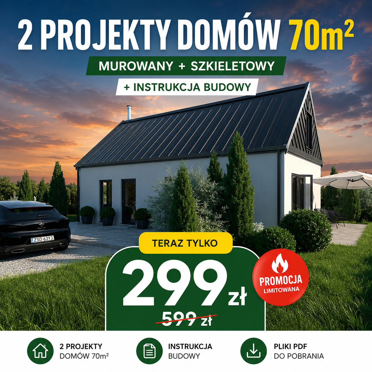 Projekt domu bez pozwolenia 70m2 PAKIET