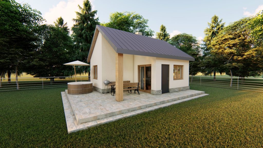 Materiały budowlane przygotowane do budowy domku 35 m2 z antresolą na działce ROD.